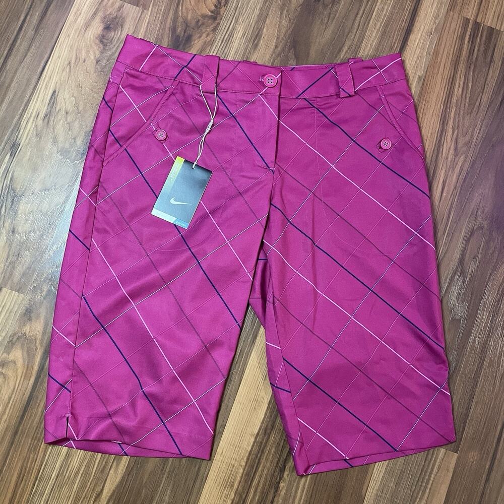 NWT Nike Golf Tour Performance Bermuda Chino Shorts Modern Rise Pink Plaid Sz 6